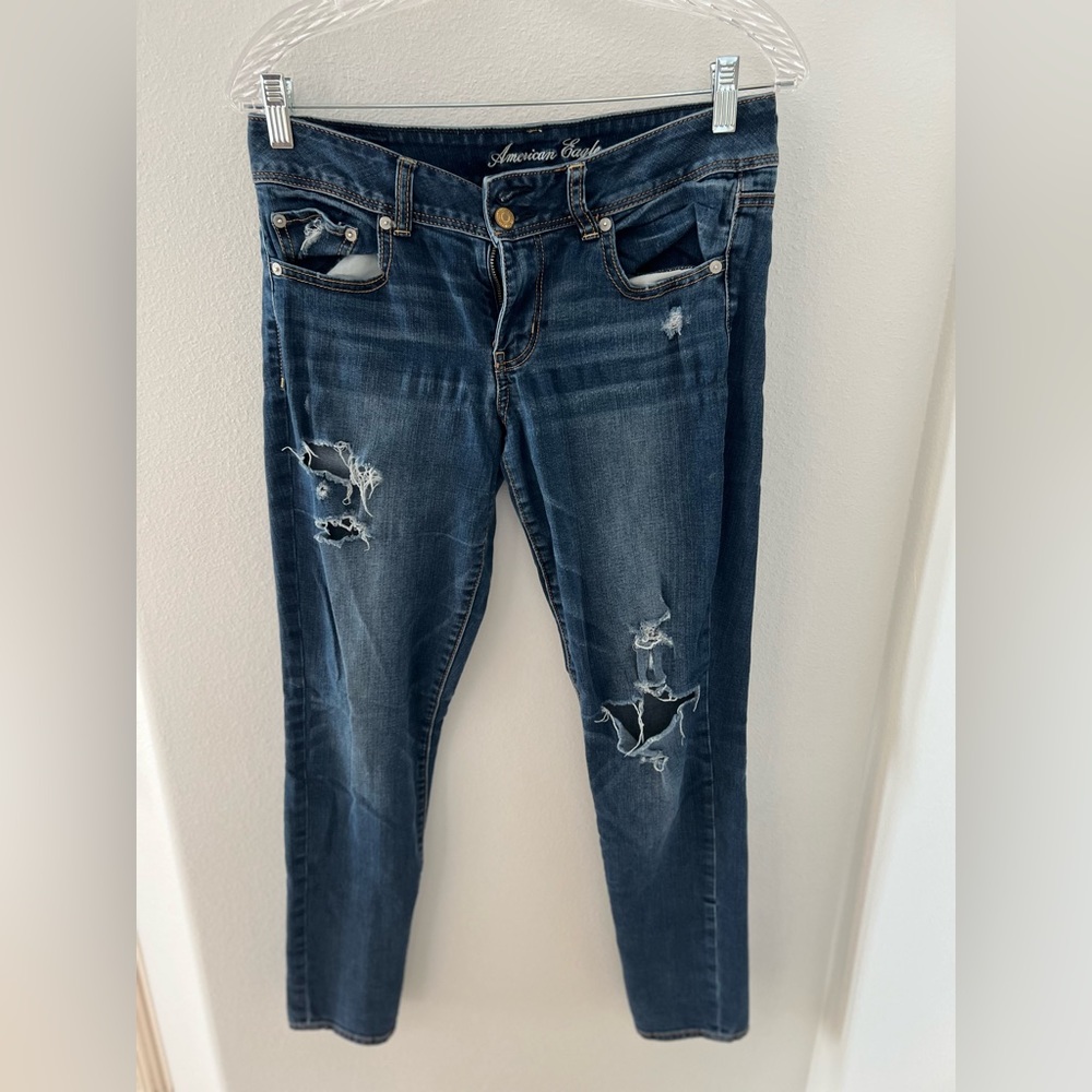 American Eagle, size 8, super stretch, skinny. Blue, used.